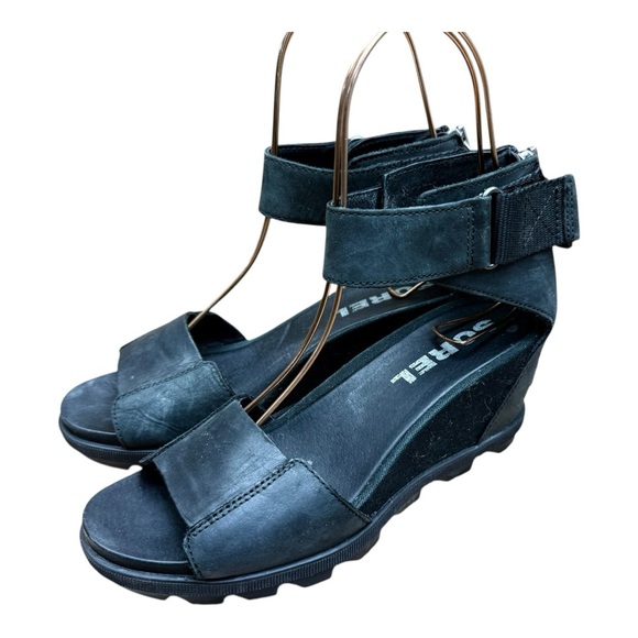 Sorel Shoes - Sorel Wedges Women's size  8 Joanie Black Leather Espadrille Sandals Shoes